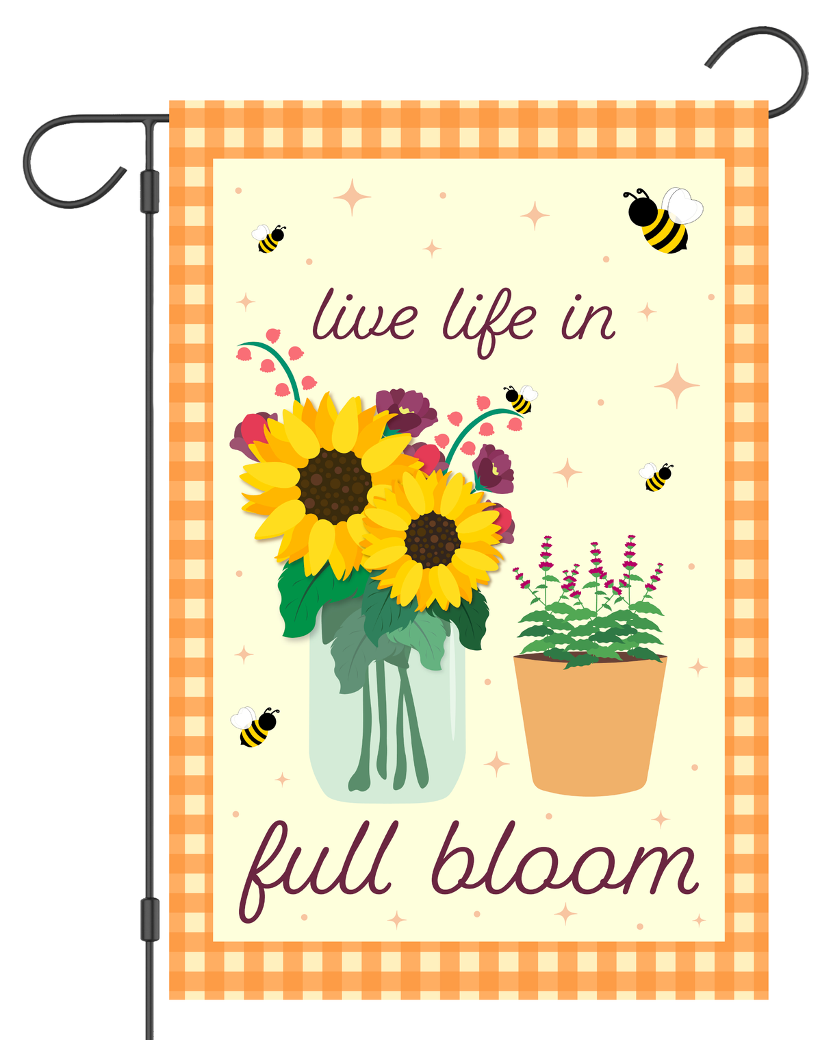 "Live Life in Full Bloom" Flowers and Bees Garden Flag #G1234-1