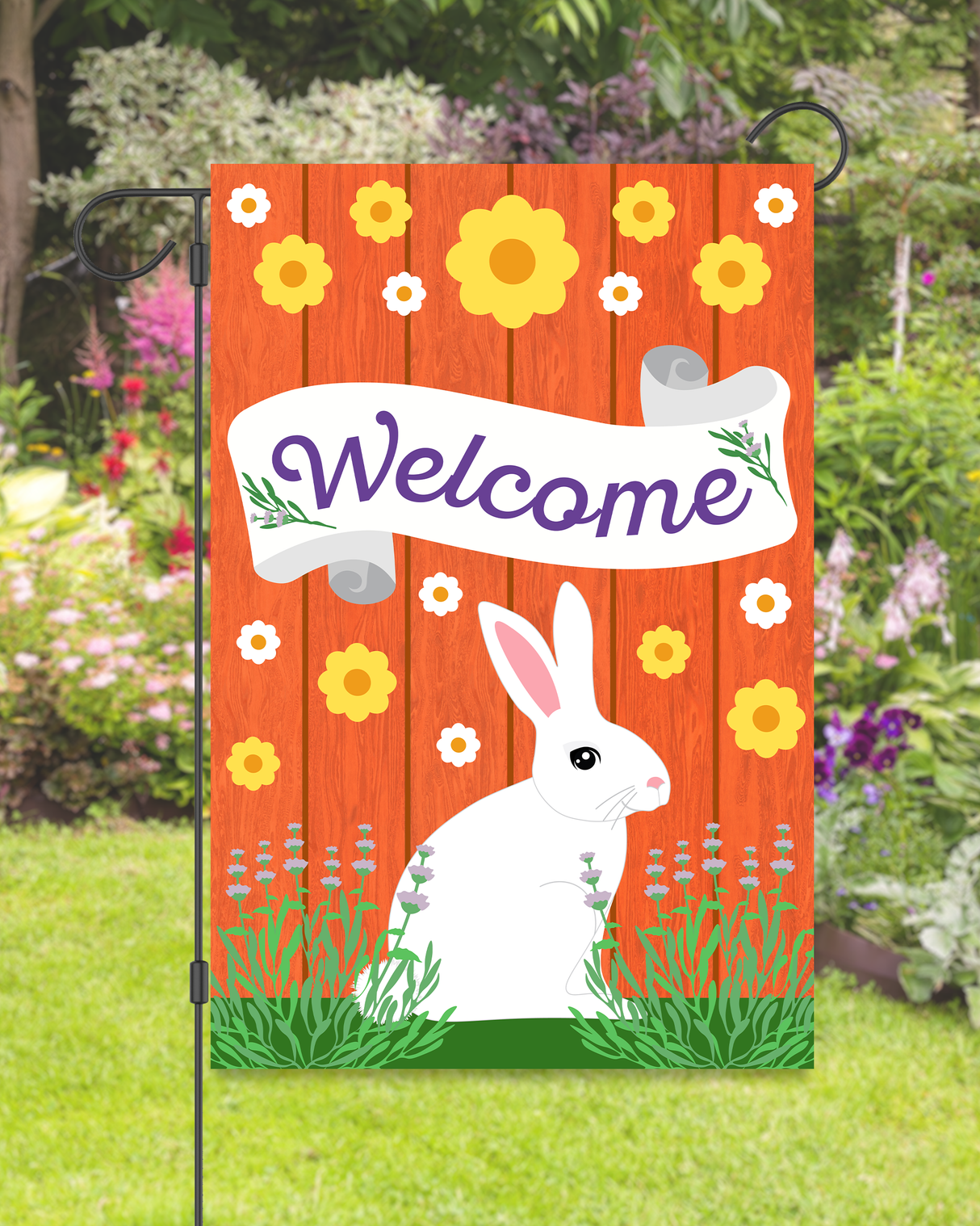 White Bunny Welcome Spring Garden Flag #G1322-1