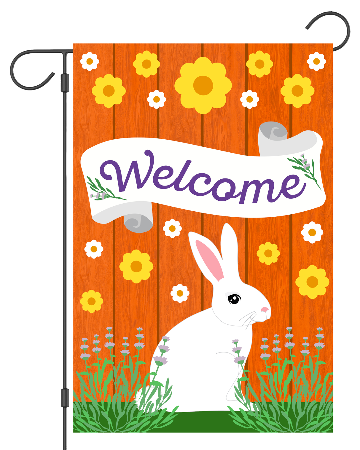 White Bunny Welcome Spring Garden Flag #G1322-1