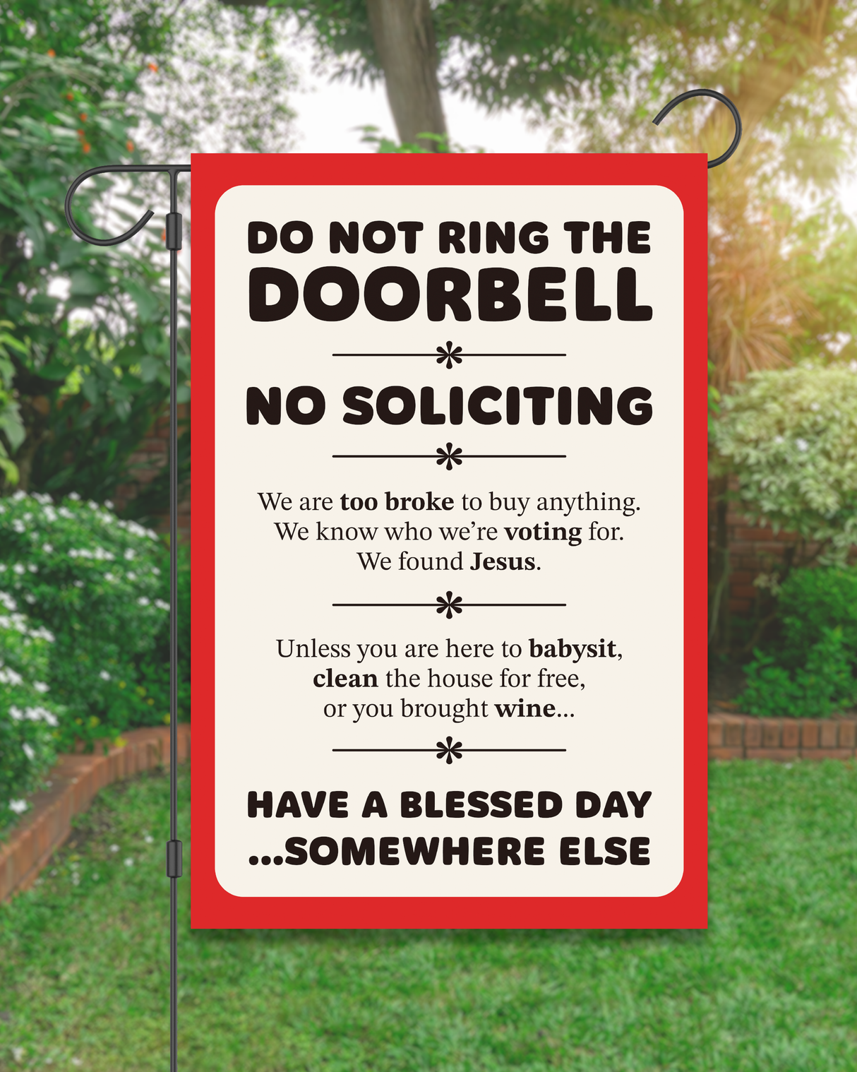 "Do Not Ring Doorbell. No Soliciting" Garden Flag #G1569-1