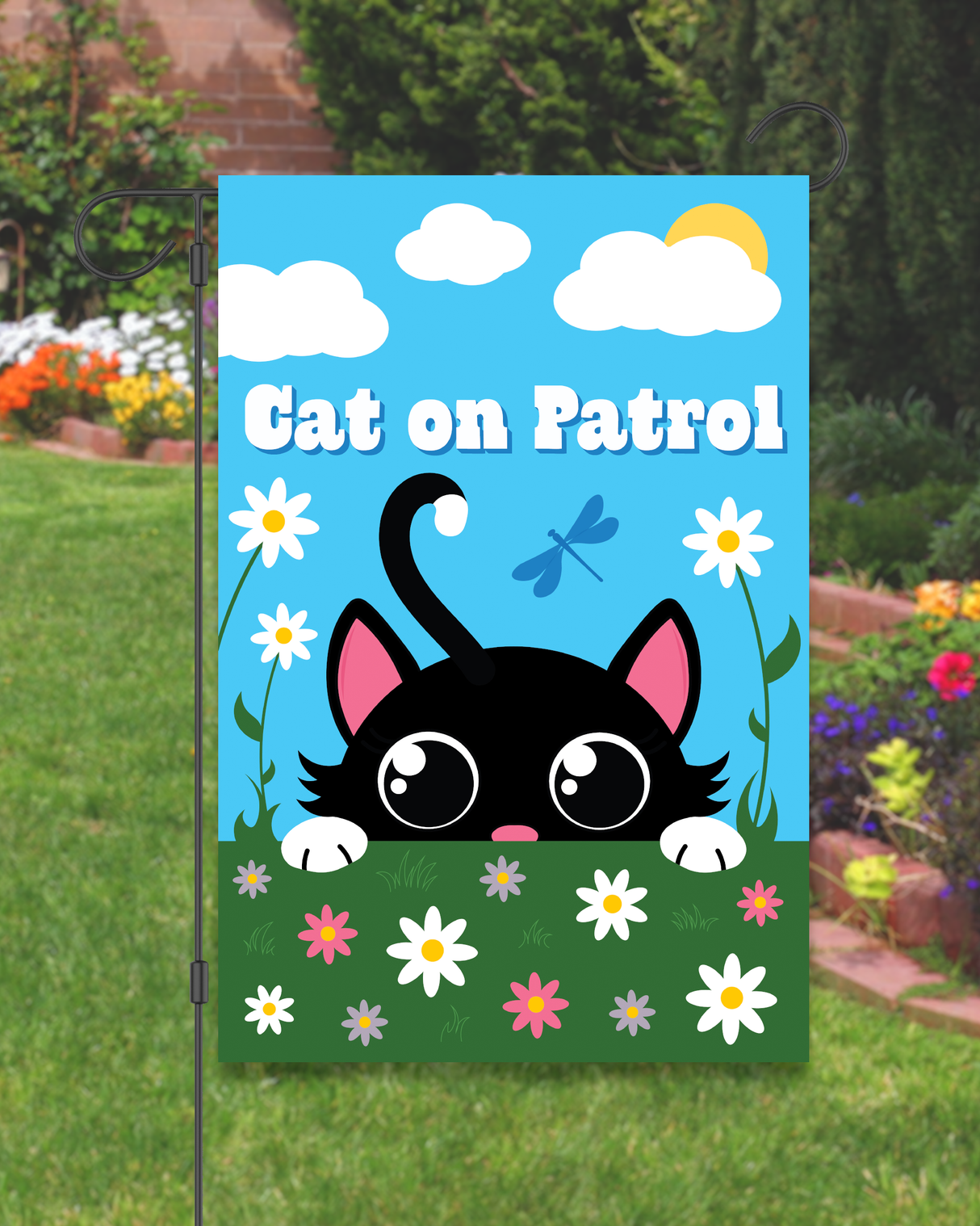 "Cat on Patrol" Garden Flag #G2101-1