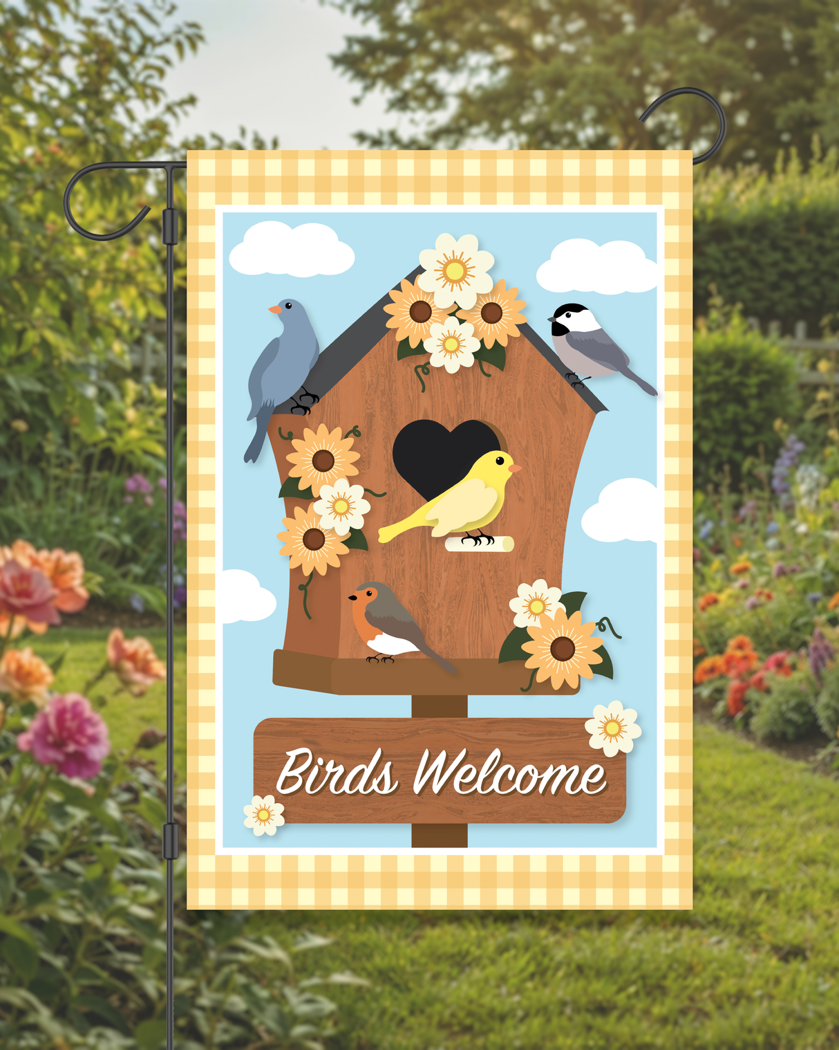 "Birds Welcome" Birdhouse Garden Flag #G2225-1