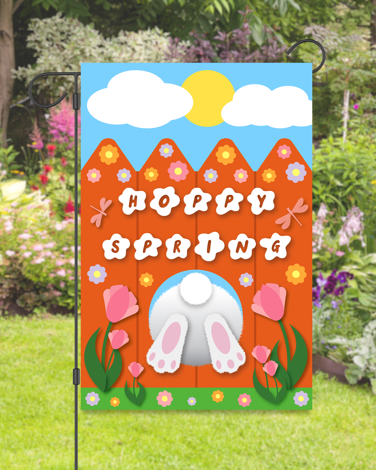 "Hoppy Spring" Bunny Butt Garden Flag #G3040