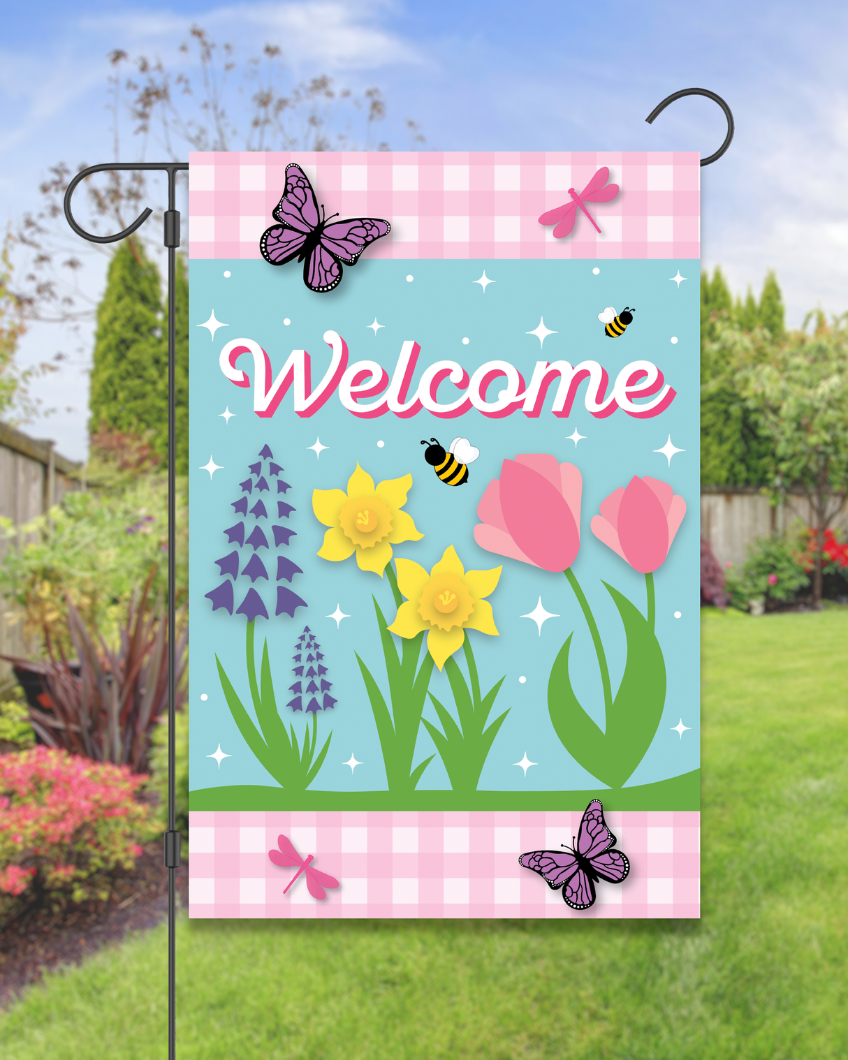 Welcome Spring: Daffodil, Tulips, Hyacinth Garden Flag #G3041