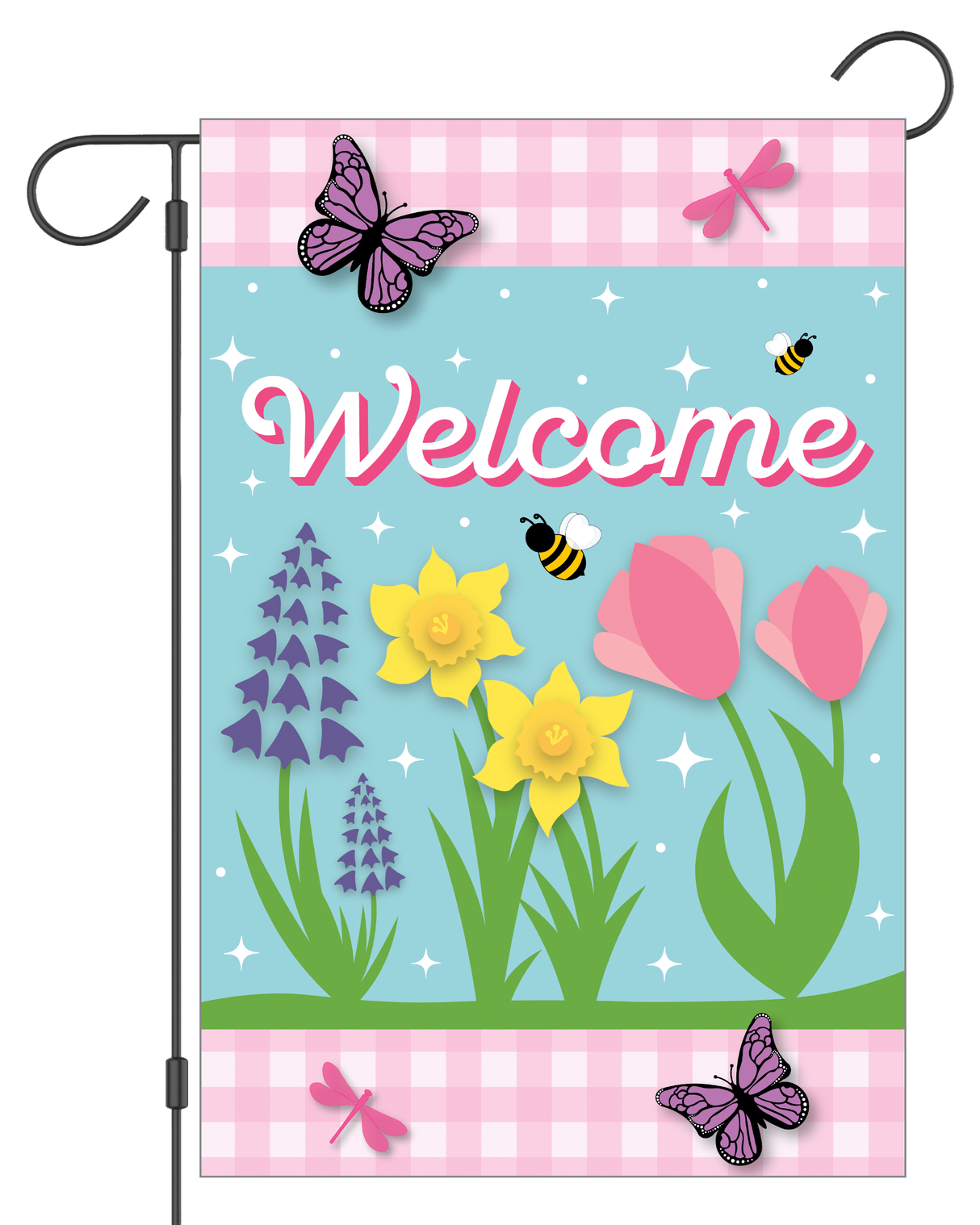 Welcome Spring: Daffodil, Tulips, Hyacinth Garden Flag #G3041