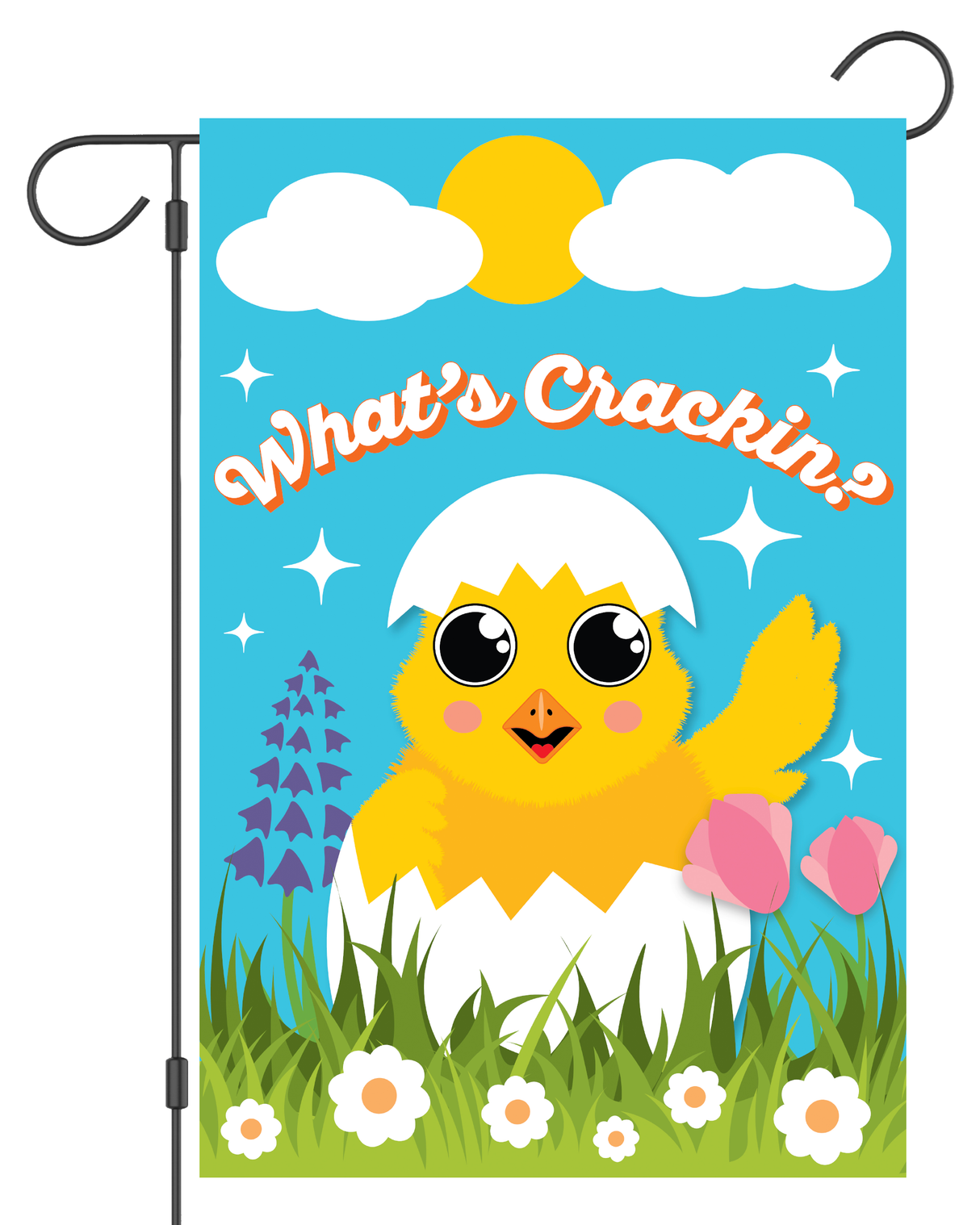 "What's Crackin'" Chick Hatching Garden Flag #G3043