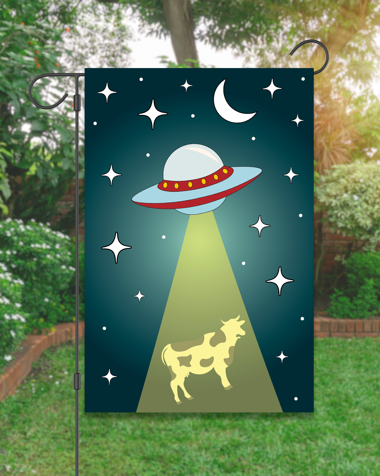 Cow Being Abducted by UFO Garden Flag #G3045