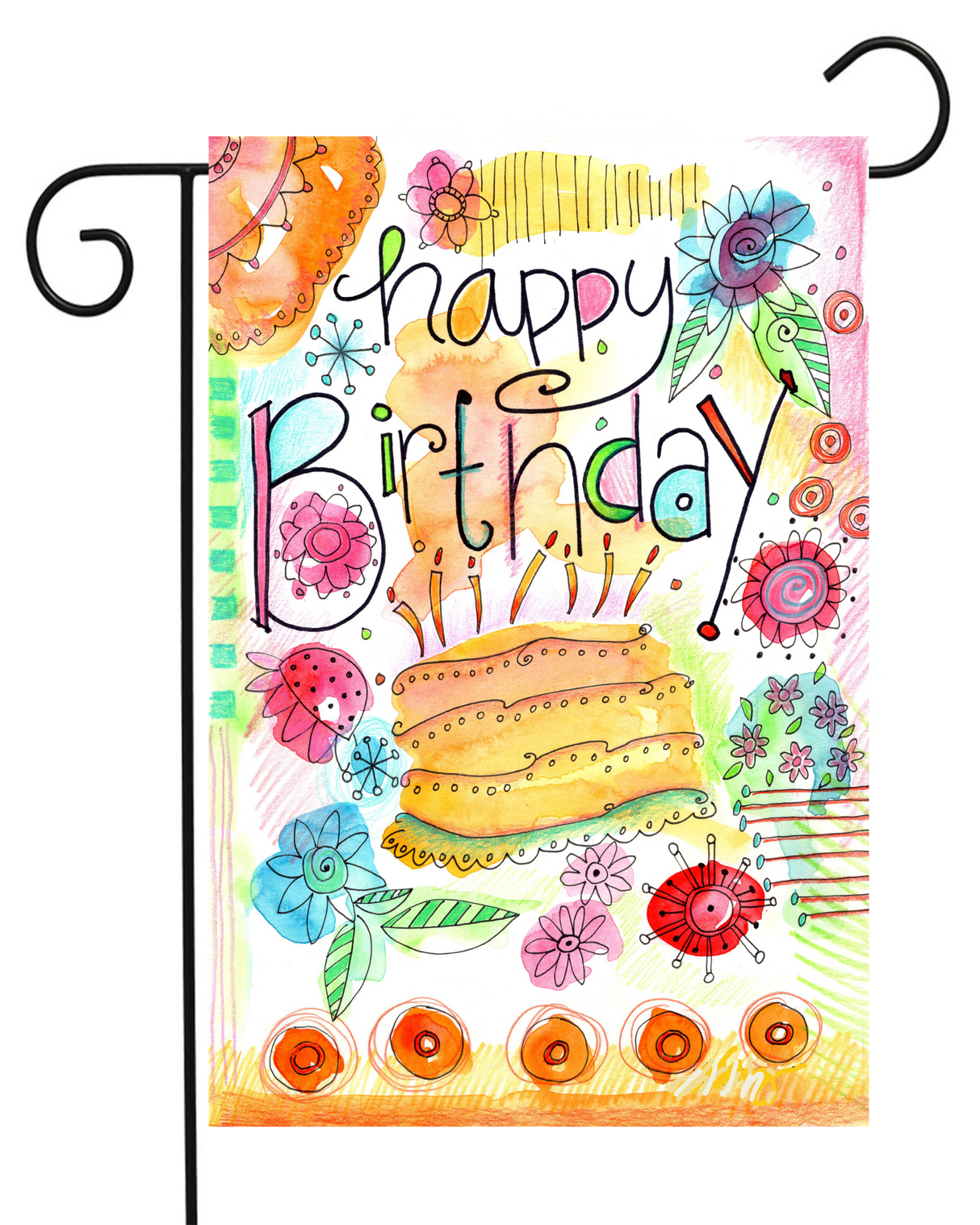 Happy Birthday Day Watercolor Garden Flag #G1260