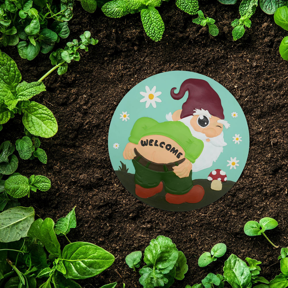 “Welcome” Mooning Gnome Garden Stepping Stone #S1008