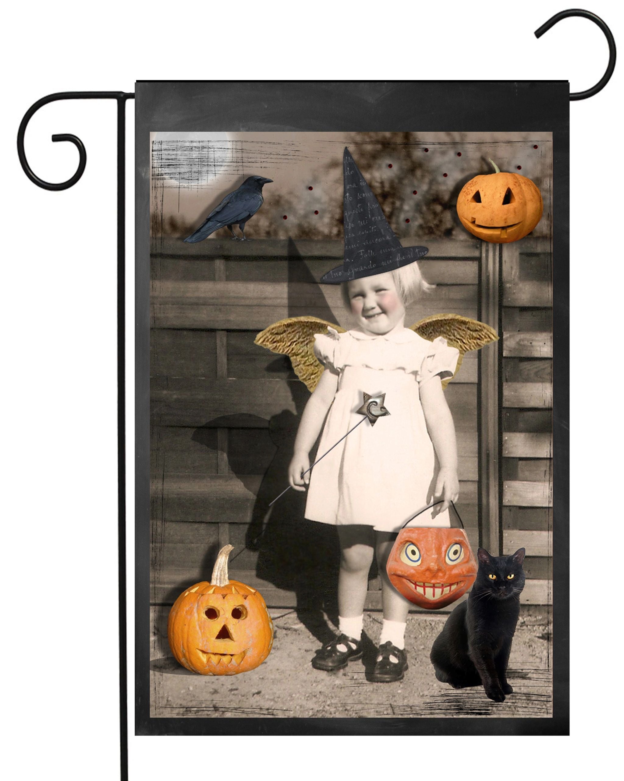 Girl with Cat and Pumpkin Garden Flag #G2473