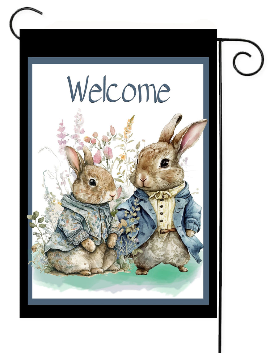 Victorian Rabbits Welcome Garden Flag #G2585