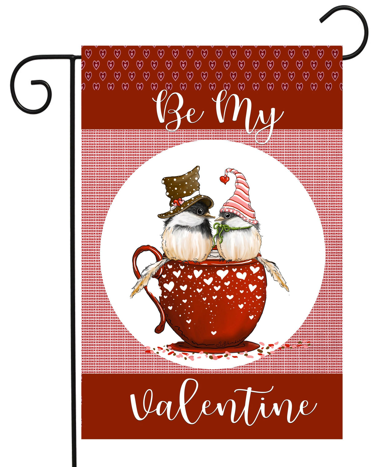 Valentine 2 Chickadees in a Teacup Garden Flag #G2440