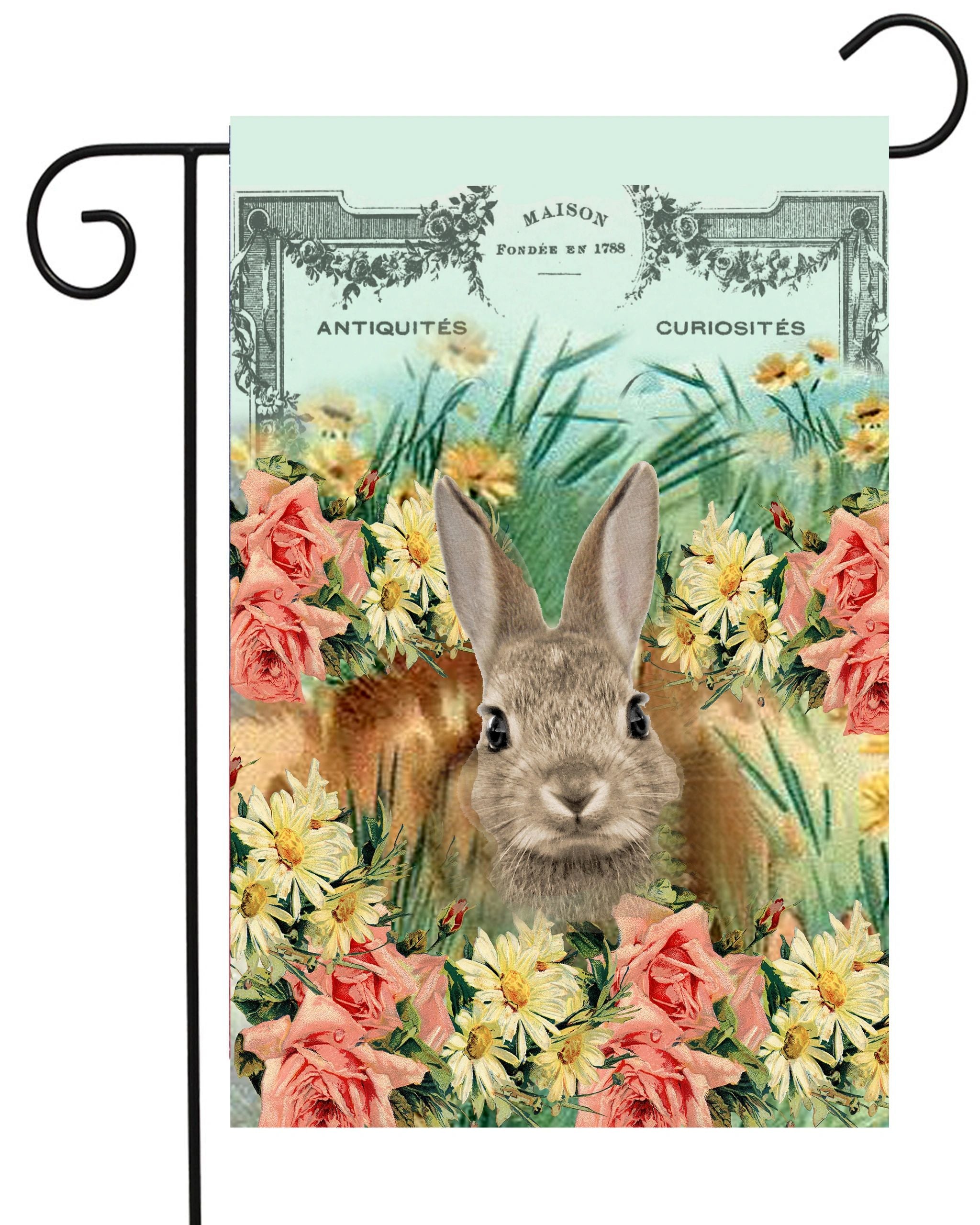 Spring Bunny In Flowers Garden Flag #G2212