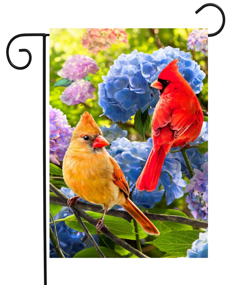 Male Female Cardinals Purple Hydrangea Garden Flag #G2403