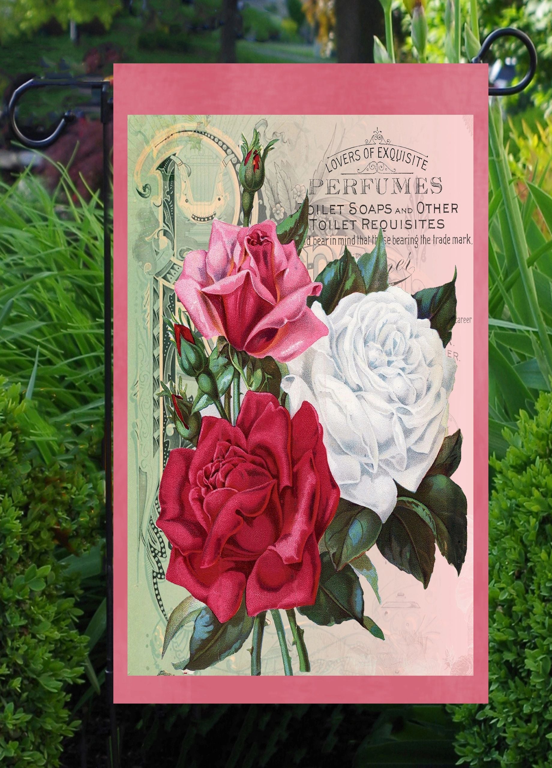 Floral Red White and Pink Roses Garden Flag #G2053