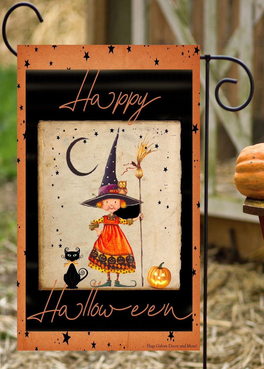 Halloween Girl Black Cat Garden Flag #G1430