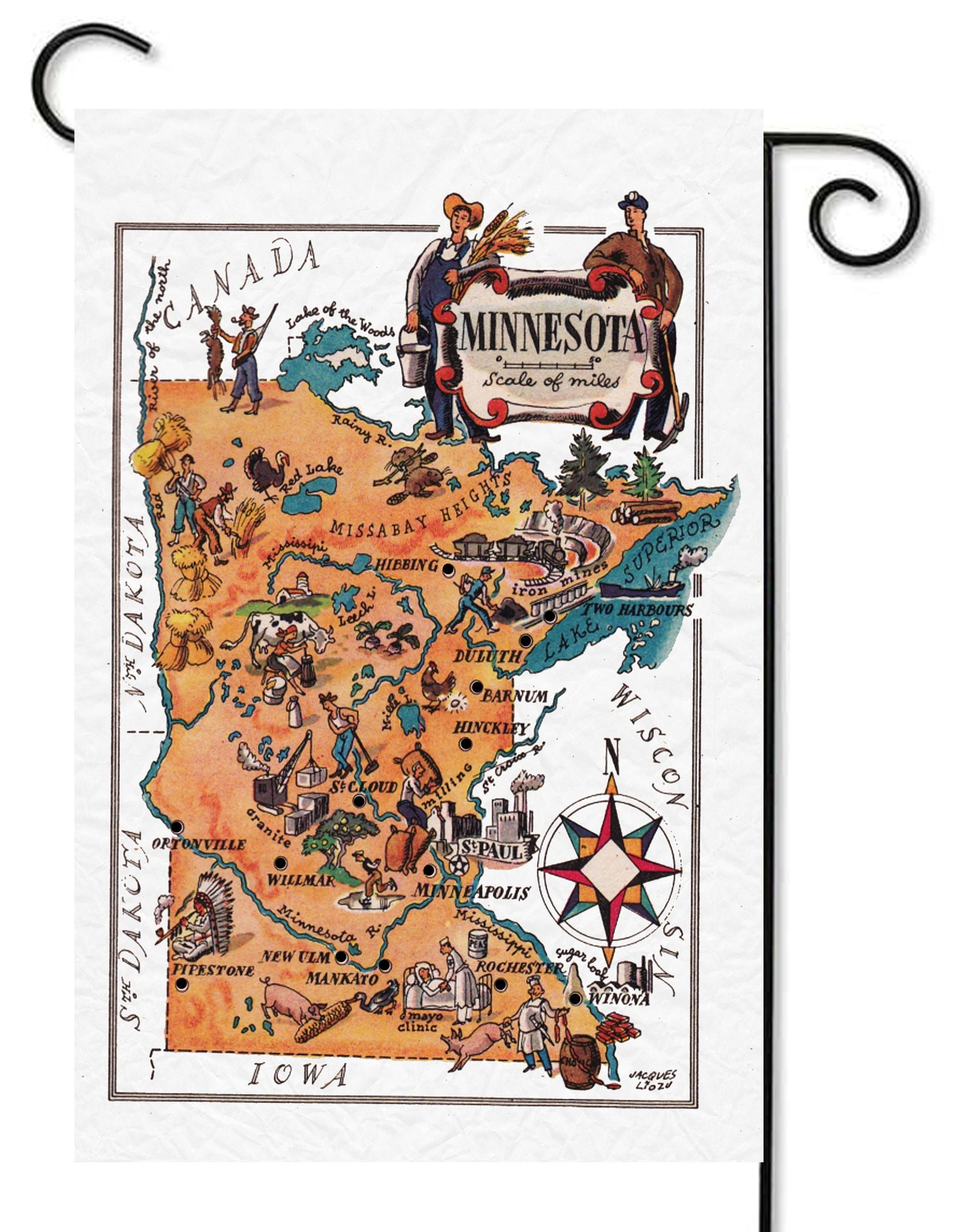 Minnesota Louisiana Map Garden Flag #G2093