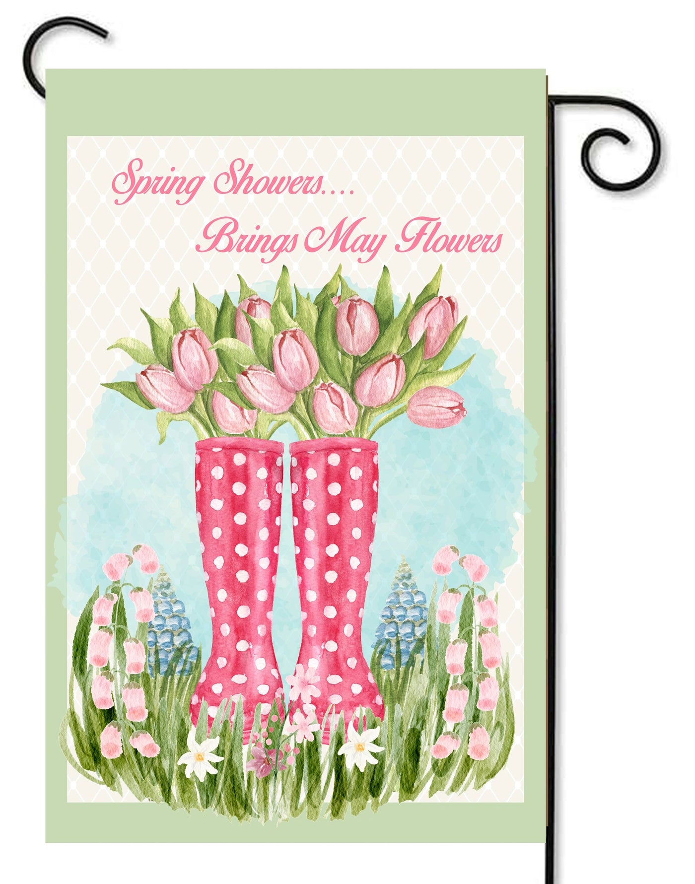 Spring Blooms Pink Boots Garden Flag #G2044