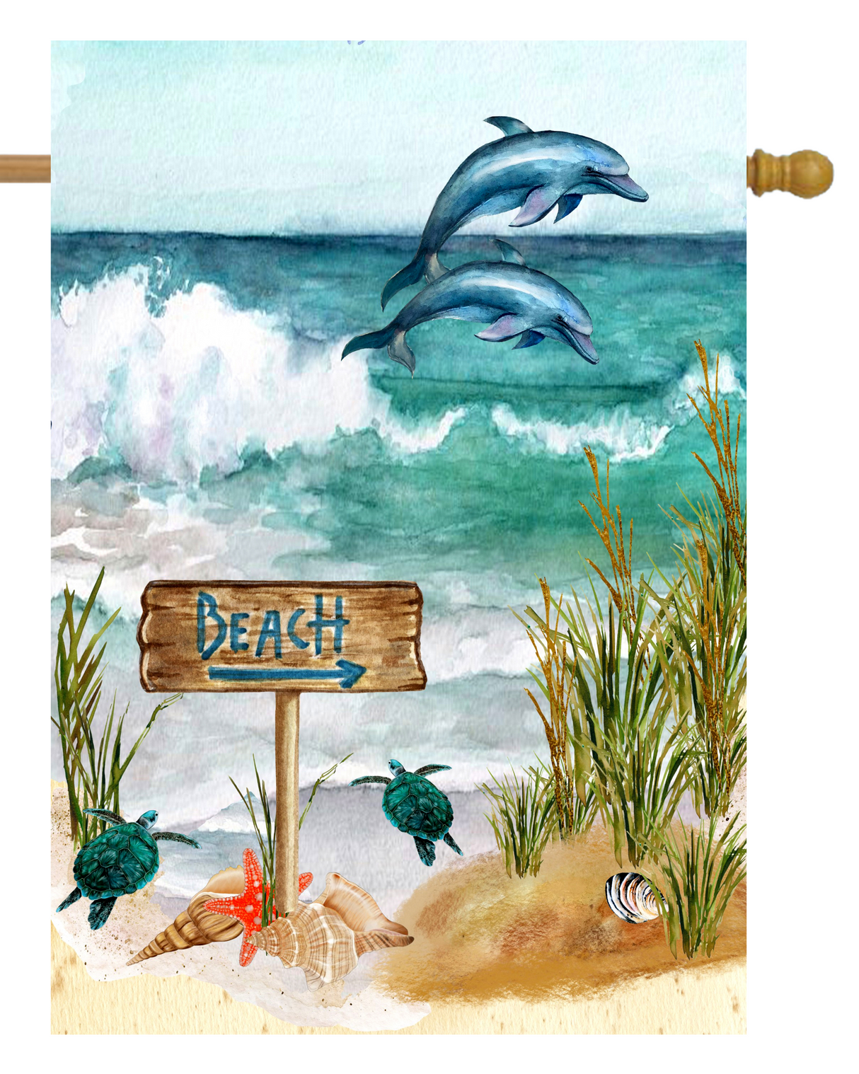 Beach Sign with Dolphins House Flag #H2226