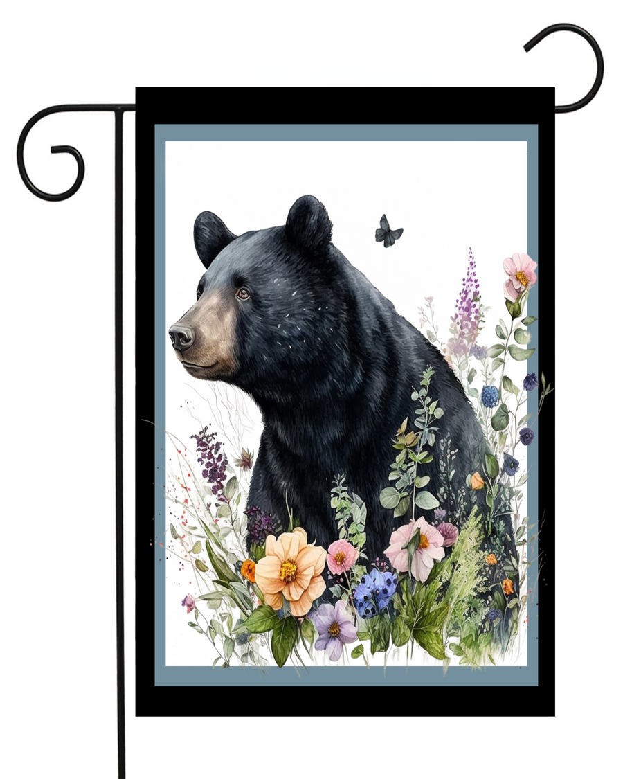 Bear in Flowers Garden Flag #G2574