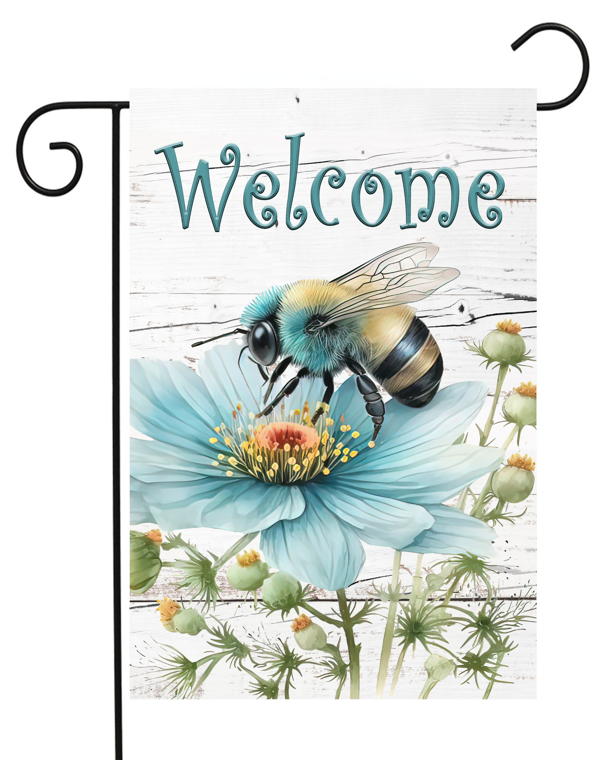 Bee on Blue Flower Garden Flag #G2609