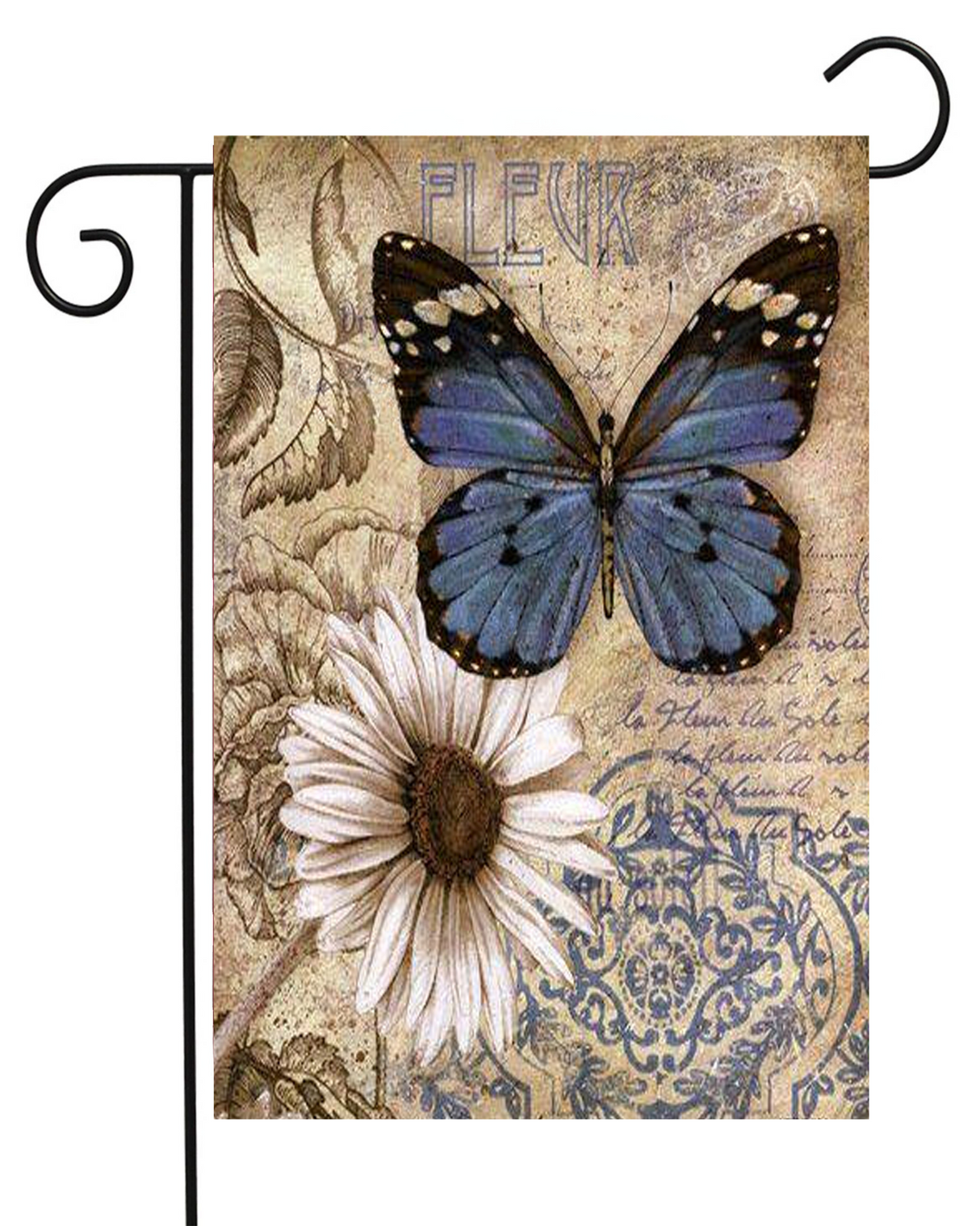 Blue Butterfly and White Daisy Garden Flag #G1330