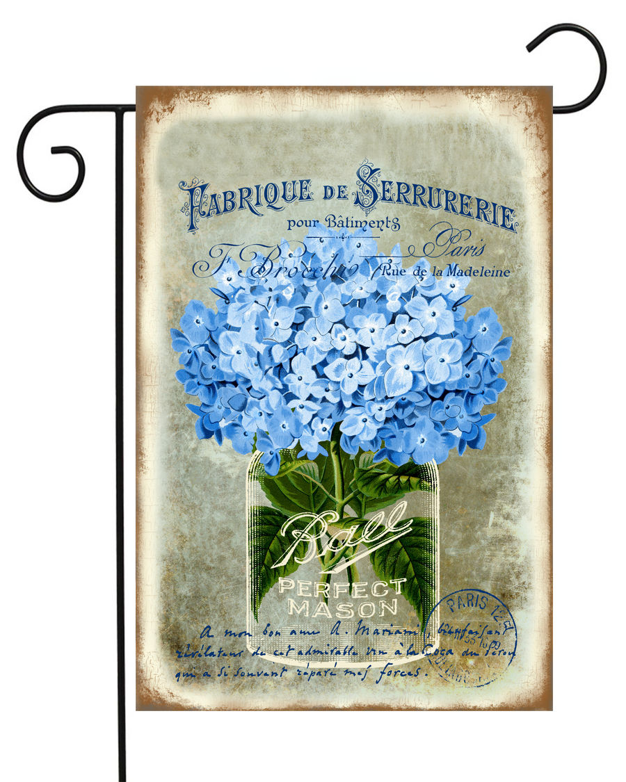 Blue Hydrangea Ball Mason Jar Garden Flag #G1069