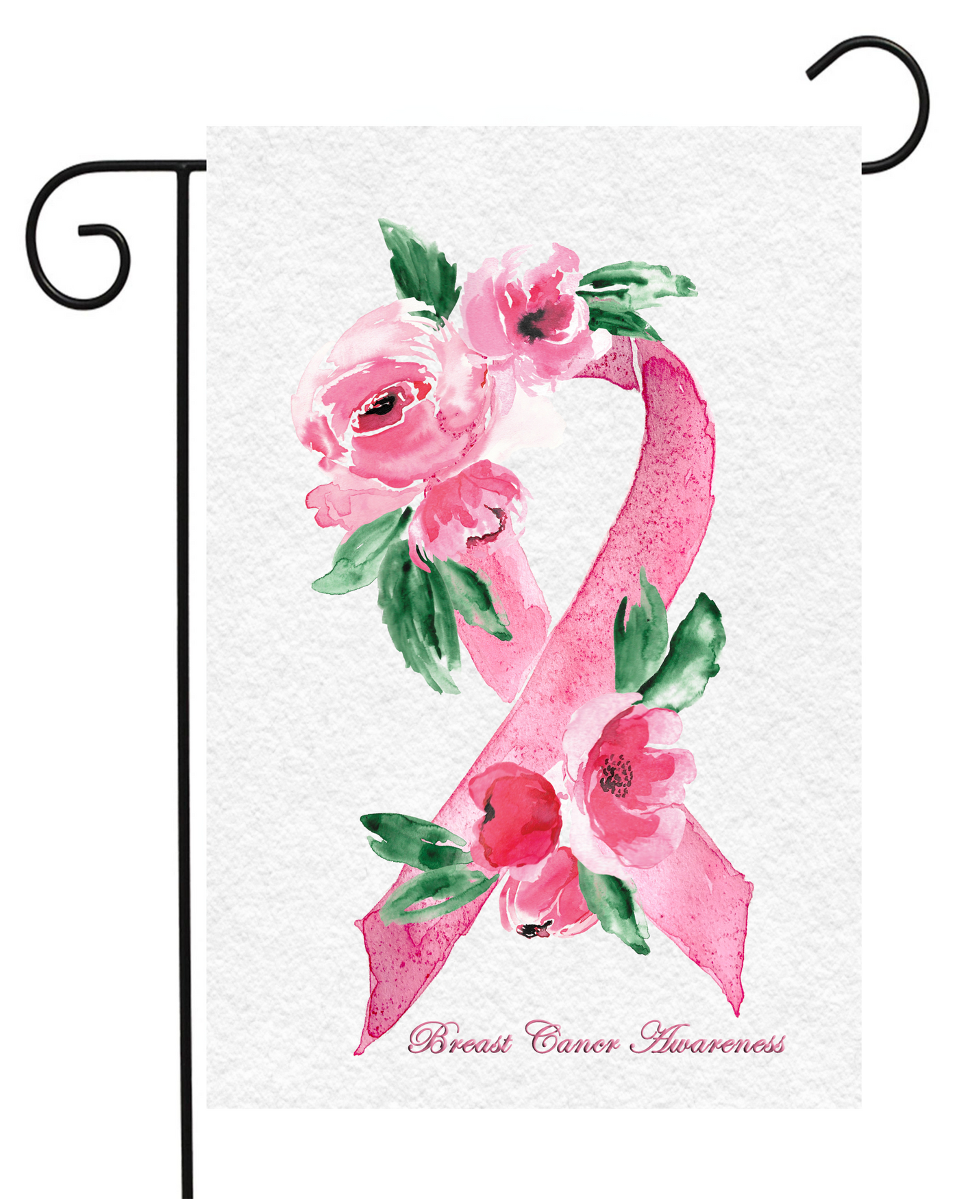 Breast Cancer Ribbon on White Garden Flag #G1812