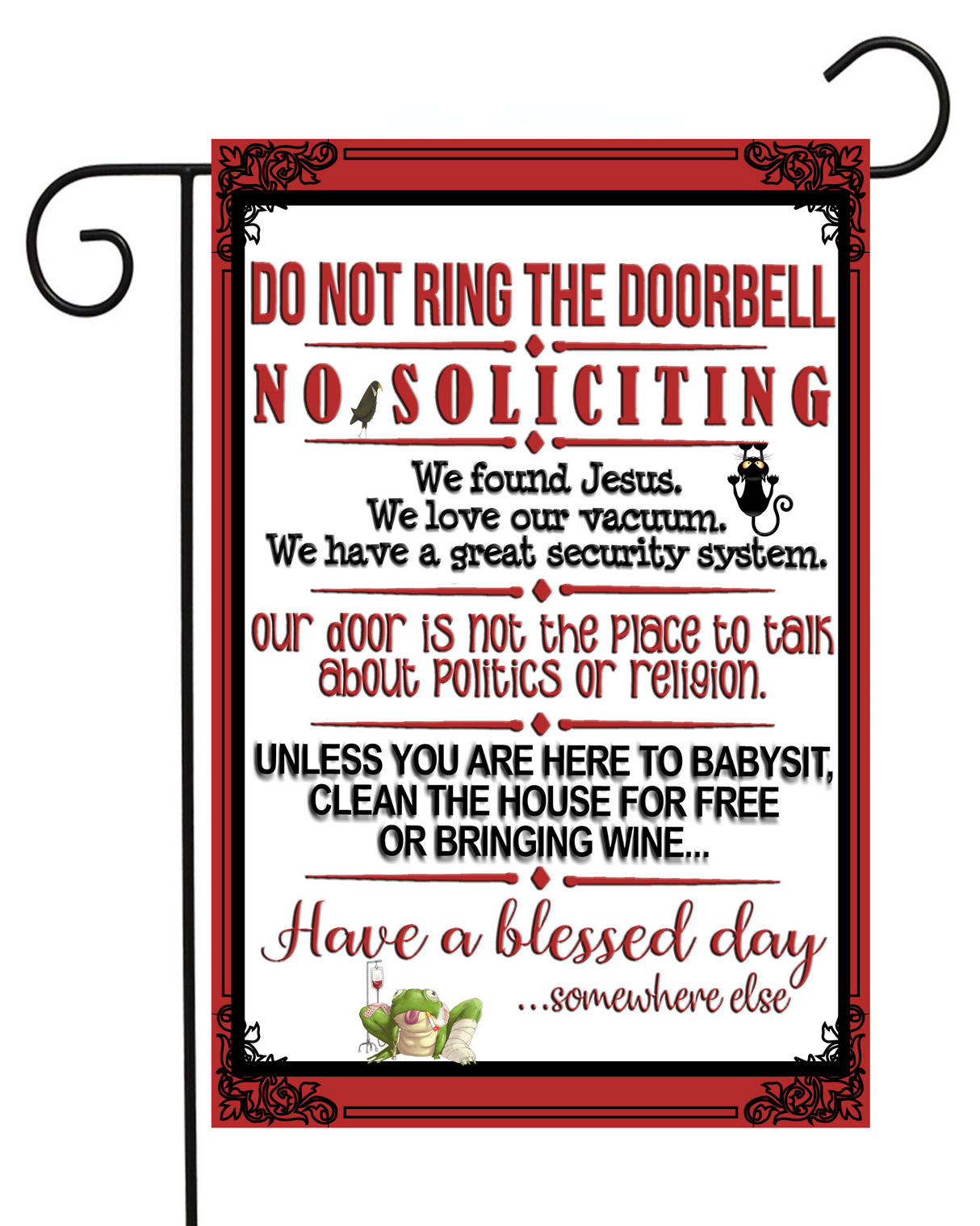 Do Not Ring Doorbell; No Soliciting Funny Garden Flag #G1569