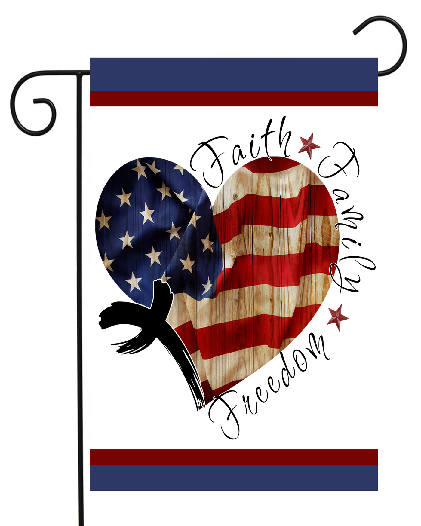 Faith, Family, Freedom Patriotic Heart Garden Flag #G1722