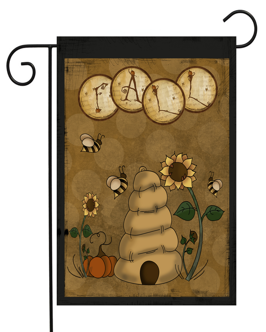 Fall Primitive Bee Skep Garden Flag #G1709