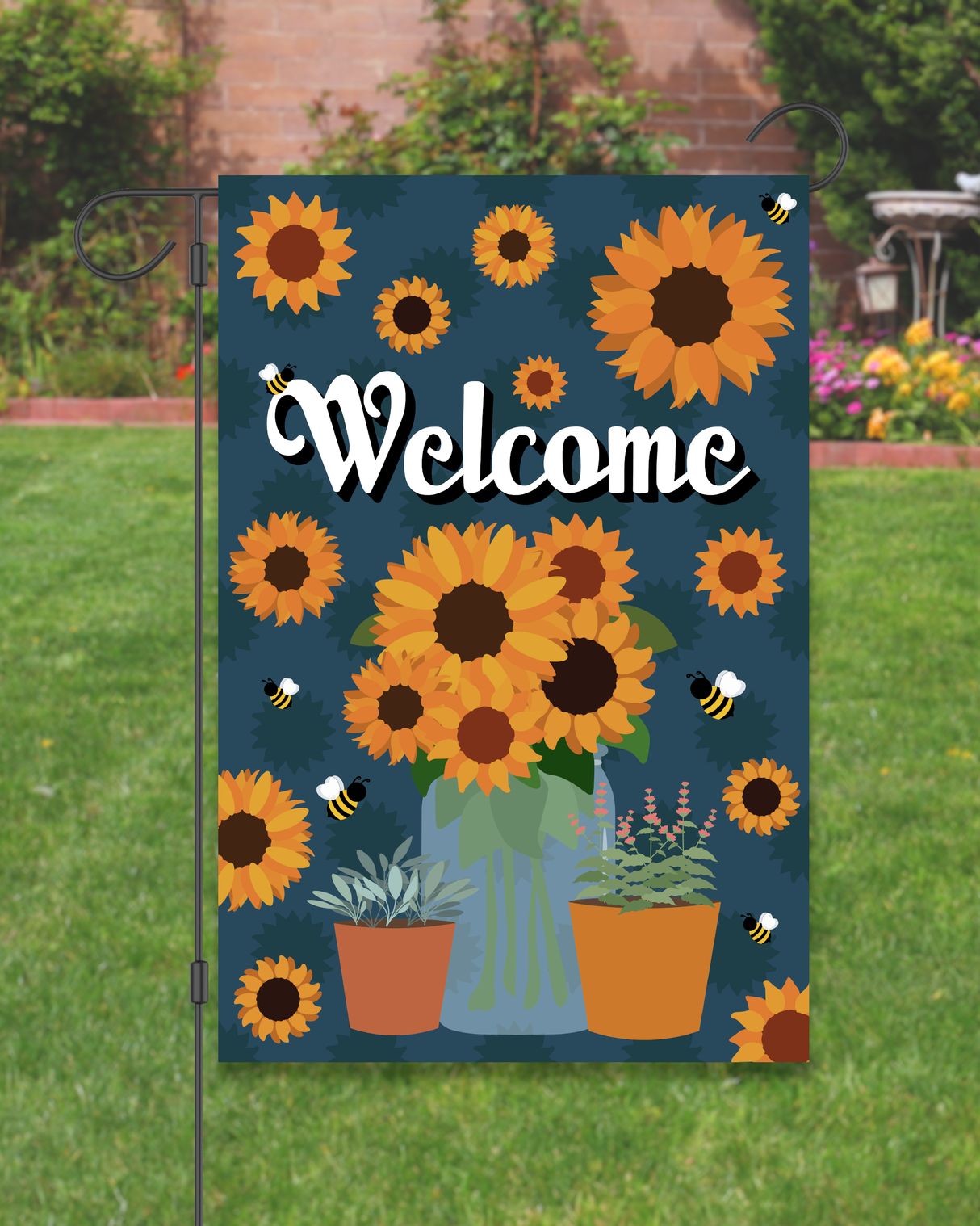 Welcome Sunflower Jar Garden Flag #G1761-1