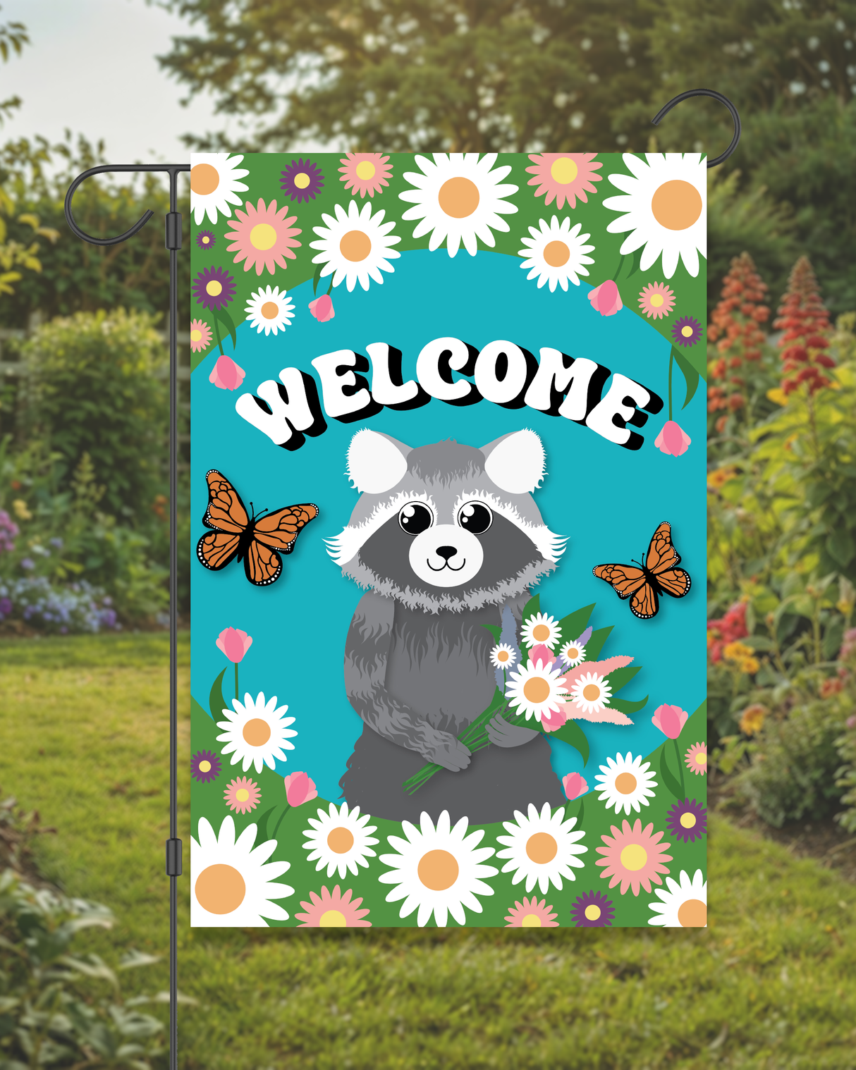 "Welcome Racoon" Garden Flag #G2639-1