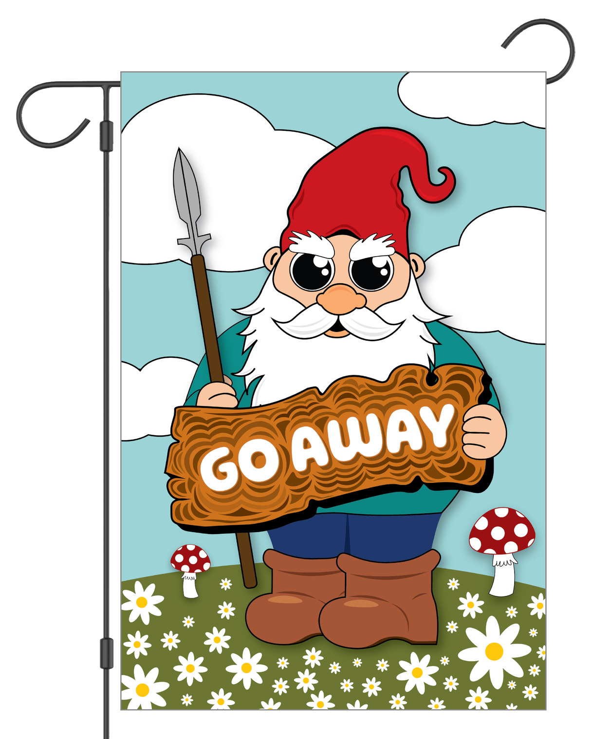 "Go Away" Angry Gnome Garden Flag #G3005