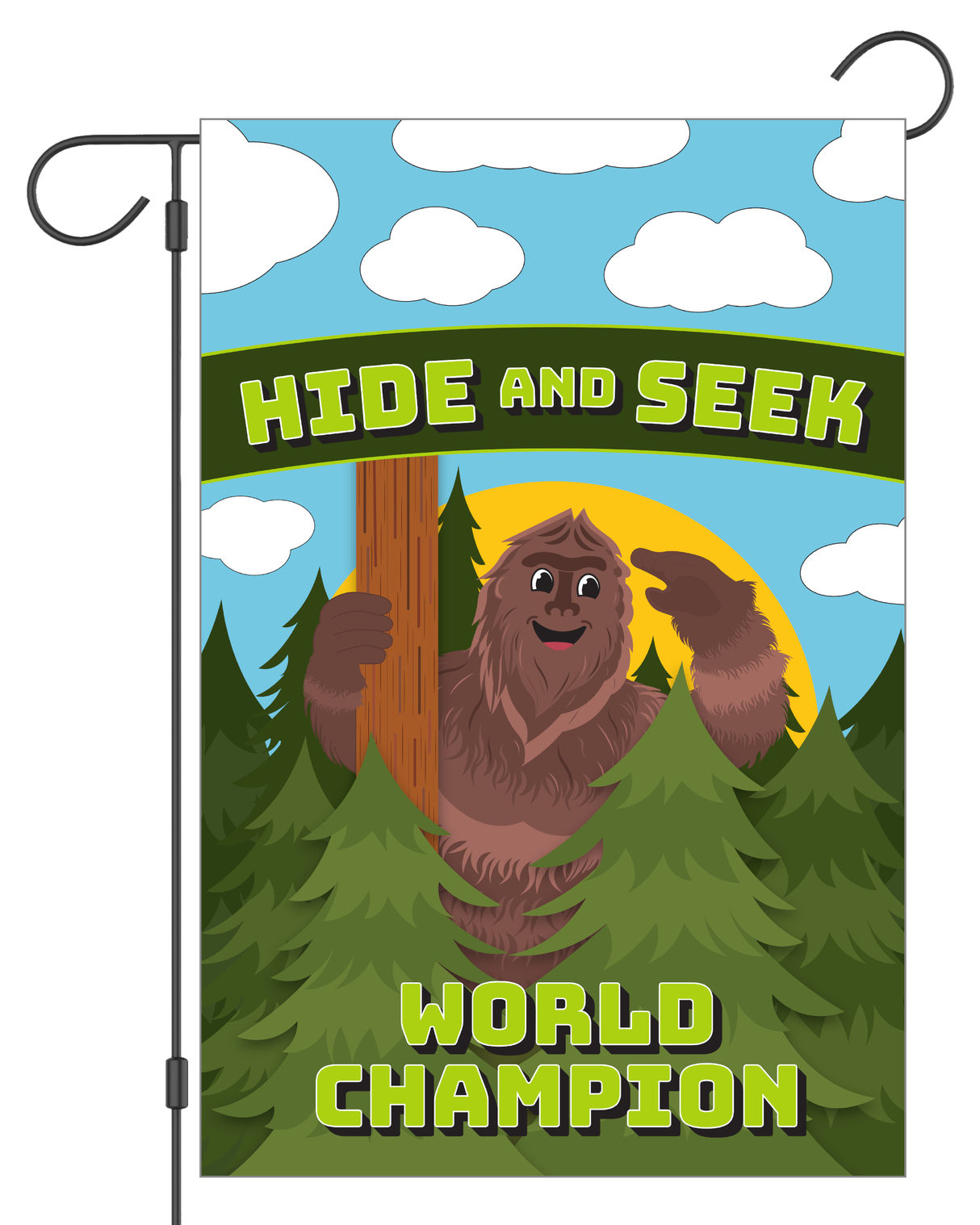 "Hide and Seek World Champion" Bigfoot Garden Flag #G3007