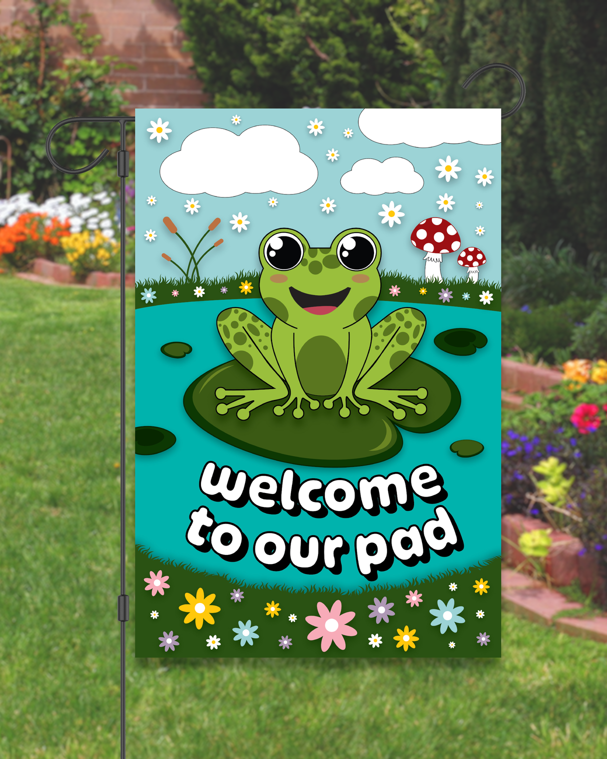 "Welcome to Our Pad" Frog Garden Flag #G3008