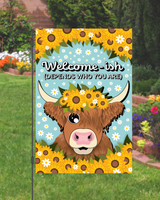 "Welcome-ish...Depends Who You Are" Highland Cow Garden Flag #G3010