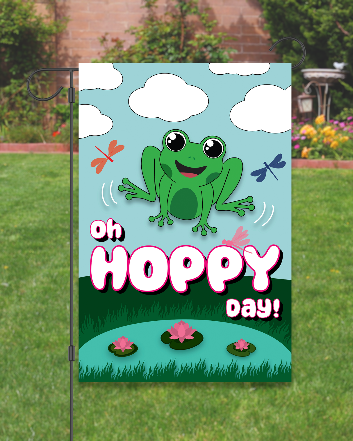 "Oh Hoppy Day" Frog Garden Flag #G3016