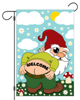 "Welcome" Mooning Gnome Garden Flag #G3027