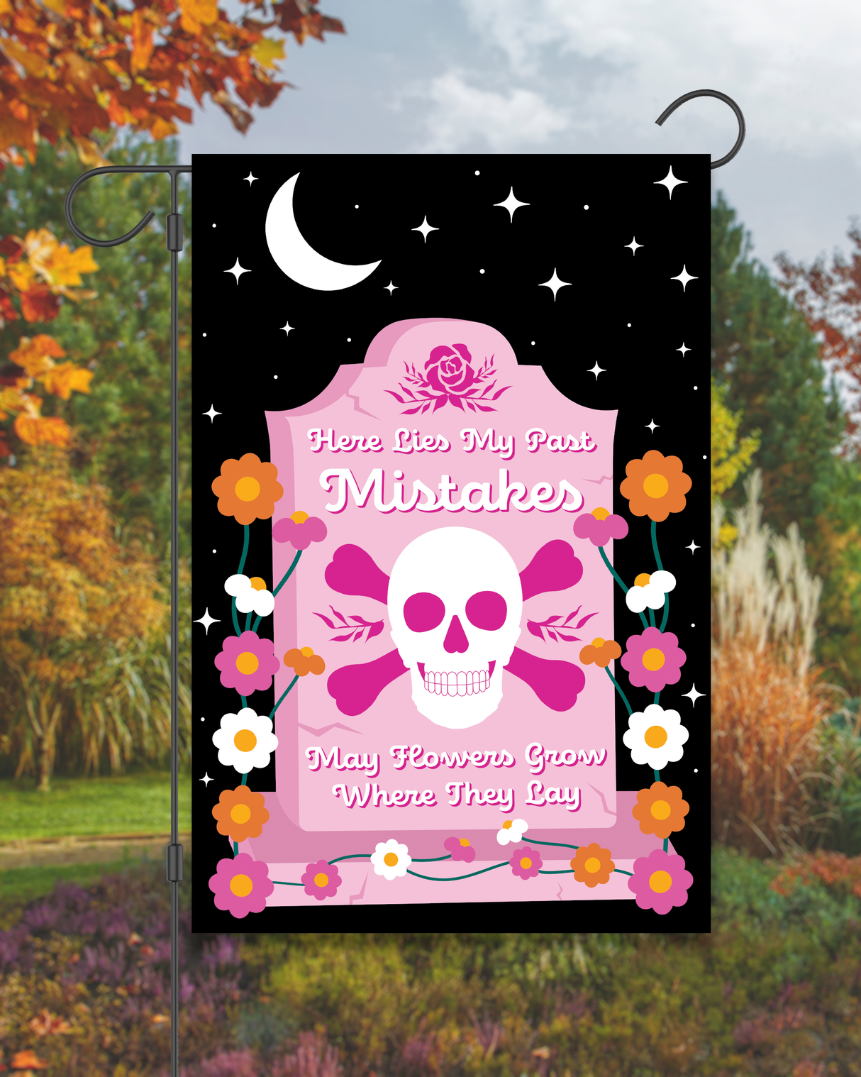 "Here Lies My Past Mistakes" Gravestone Garden Flag #G3032