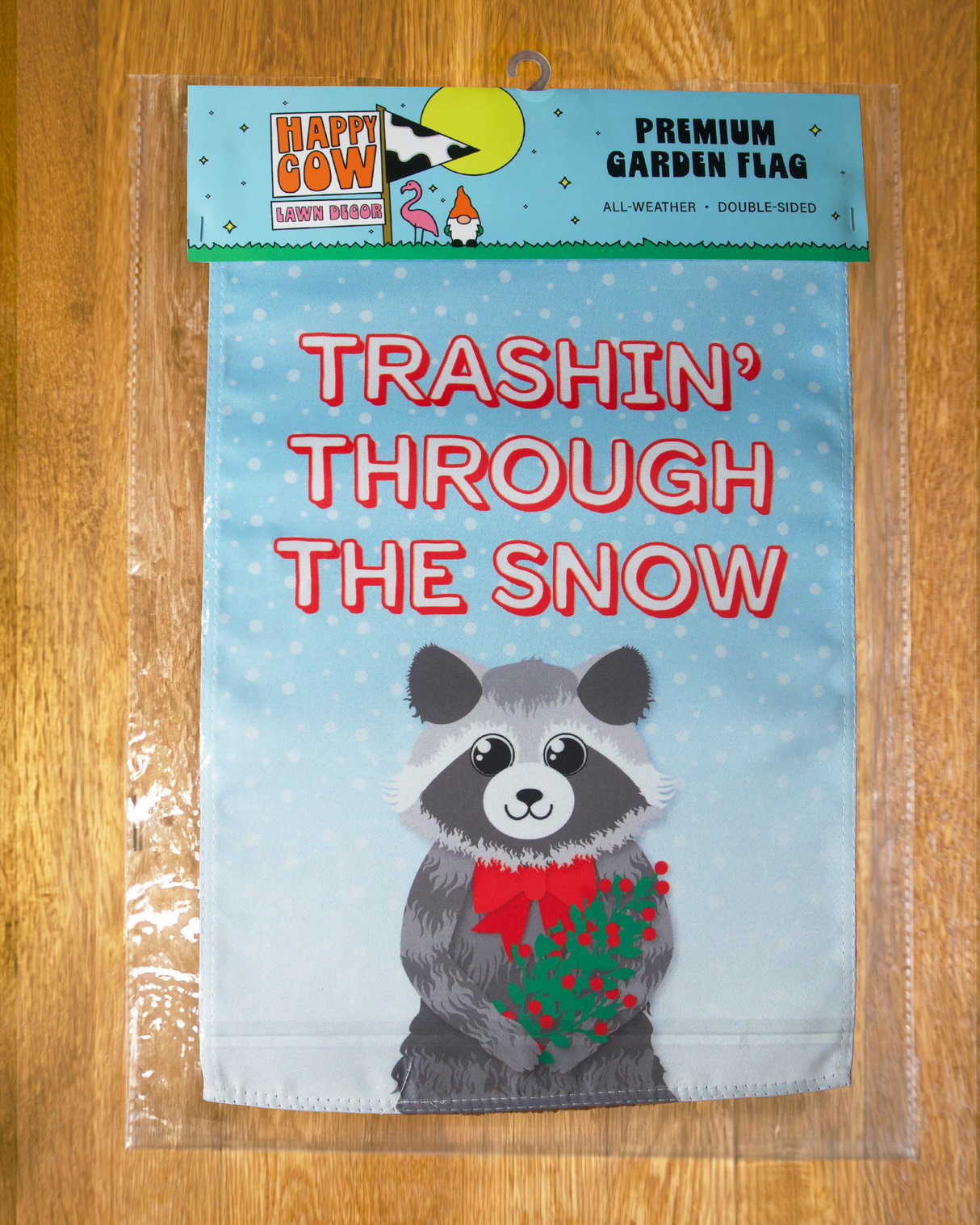 "Trashin' Through the Snow" Raccoon Garden Flag #G3055
