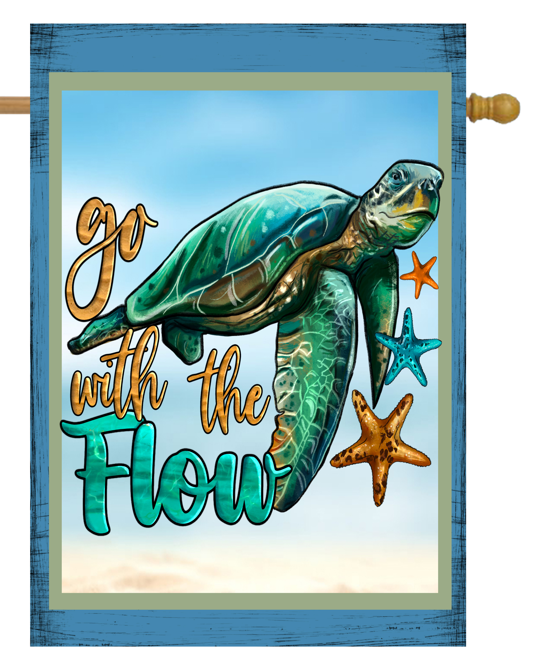 Go With the Flow Turtle House Flag #H2405