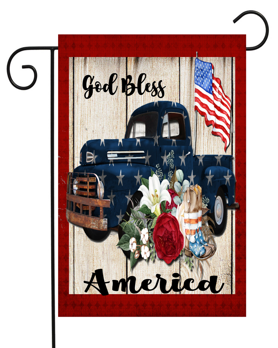 God Bless America Blue Truck Garden Flag #G1971