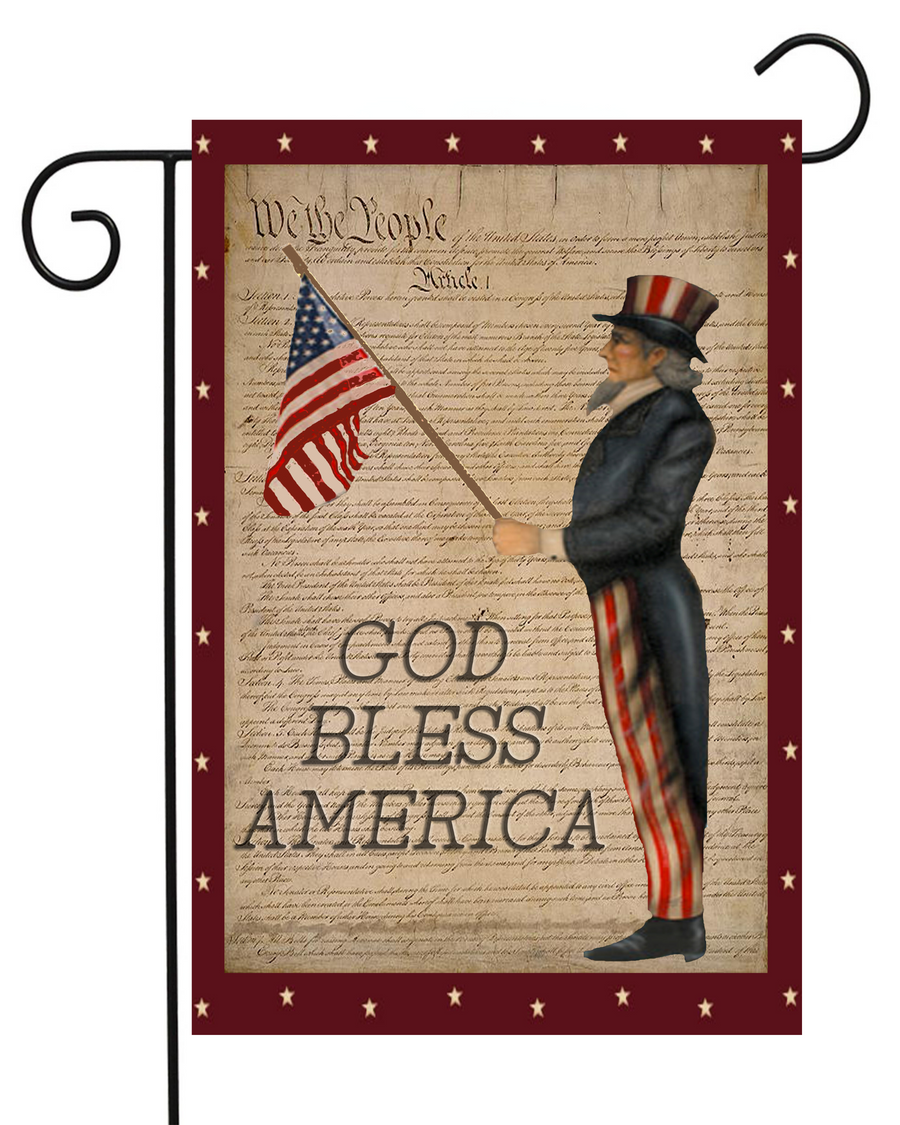 God Bless America Uncle Sam With Flag Primitive Patriotic Garden Flag #G1701