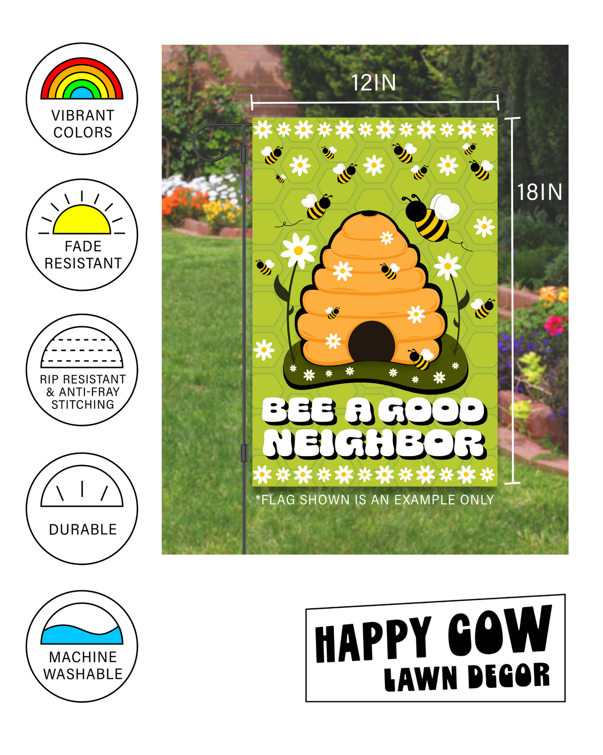 "Bee Humble. Bee Kind. Bee Happy" Bee Garden Flag #G1028-1