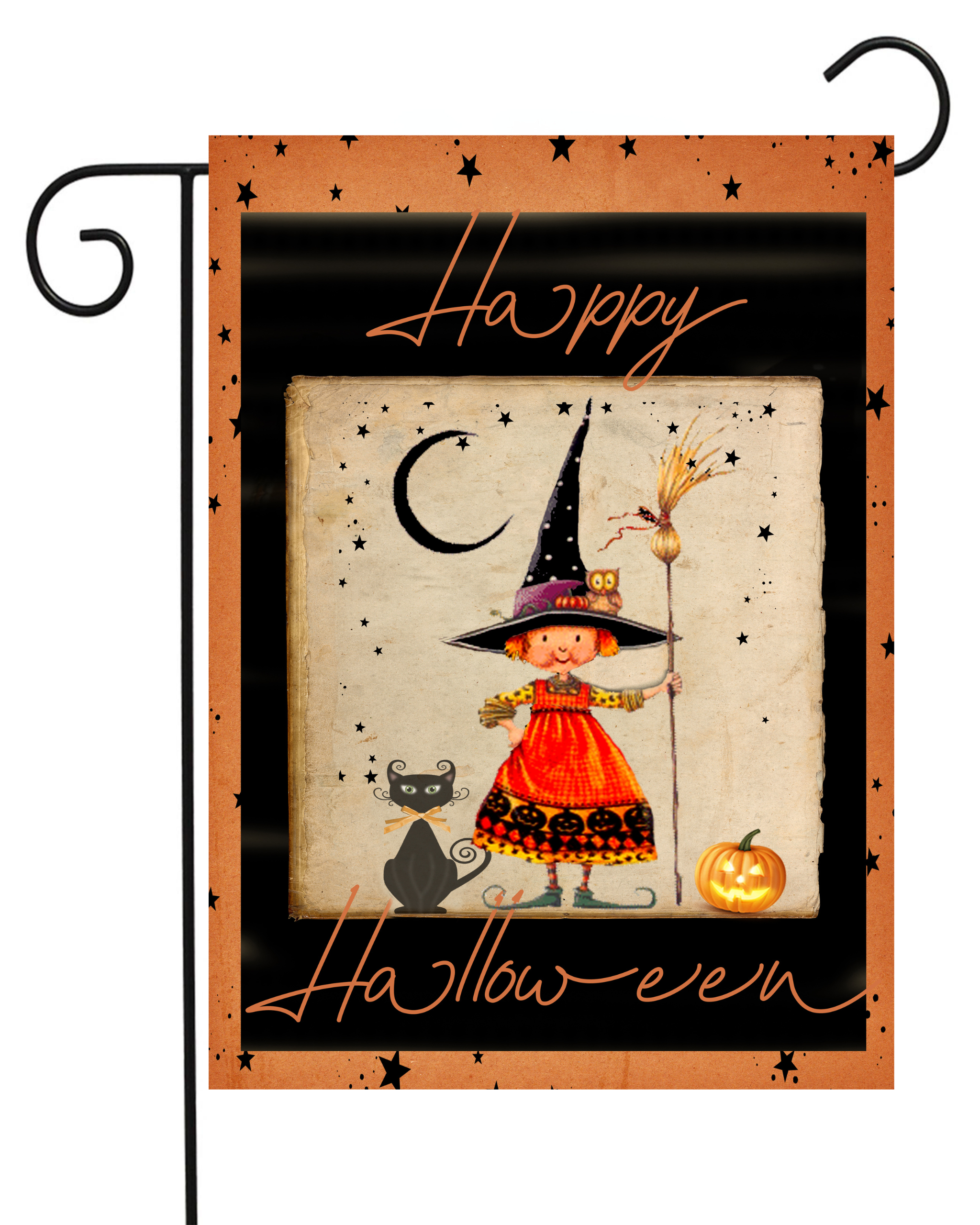 Halloween Girl Black Cat Garden Flag