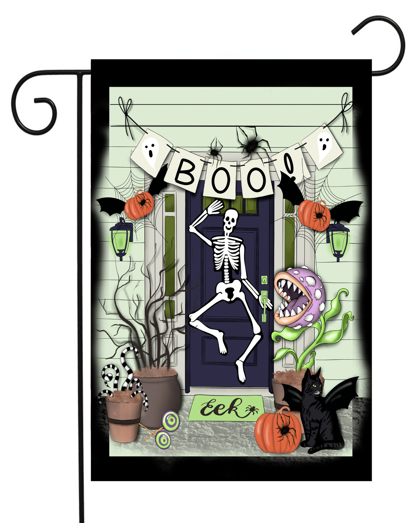 Halloween Skeleton Doorway BOO Garden Flag #G1548