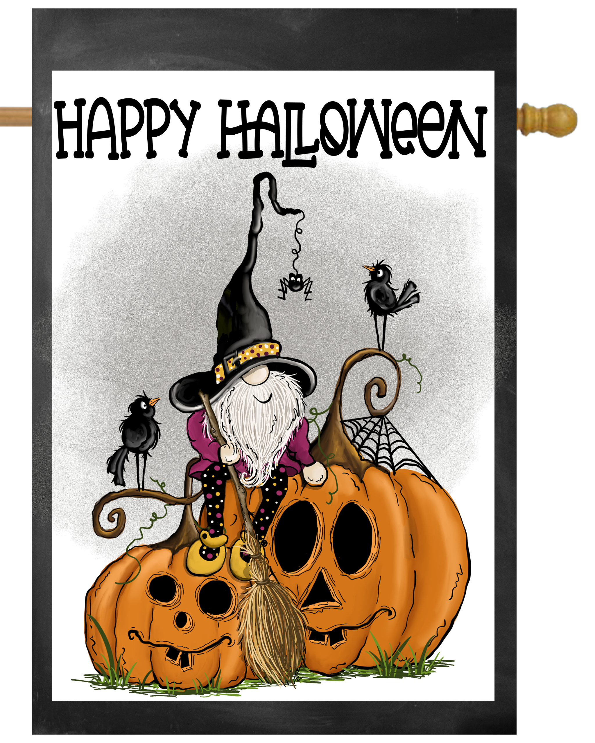 Happy Halloween 2 Pumpkins & Gnome House Flag # H2339