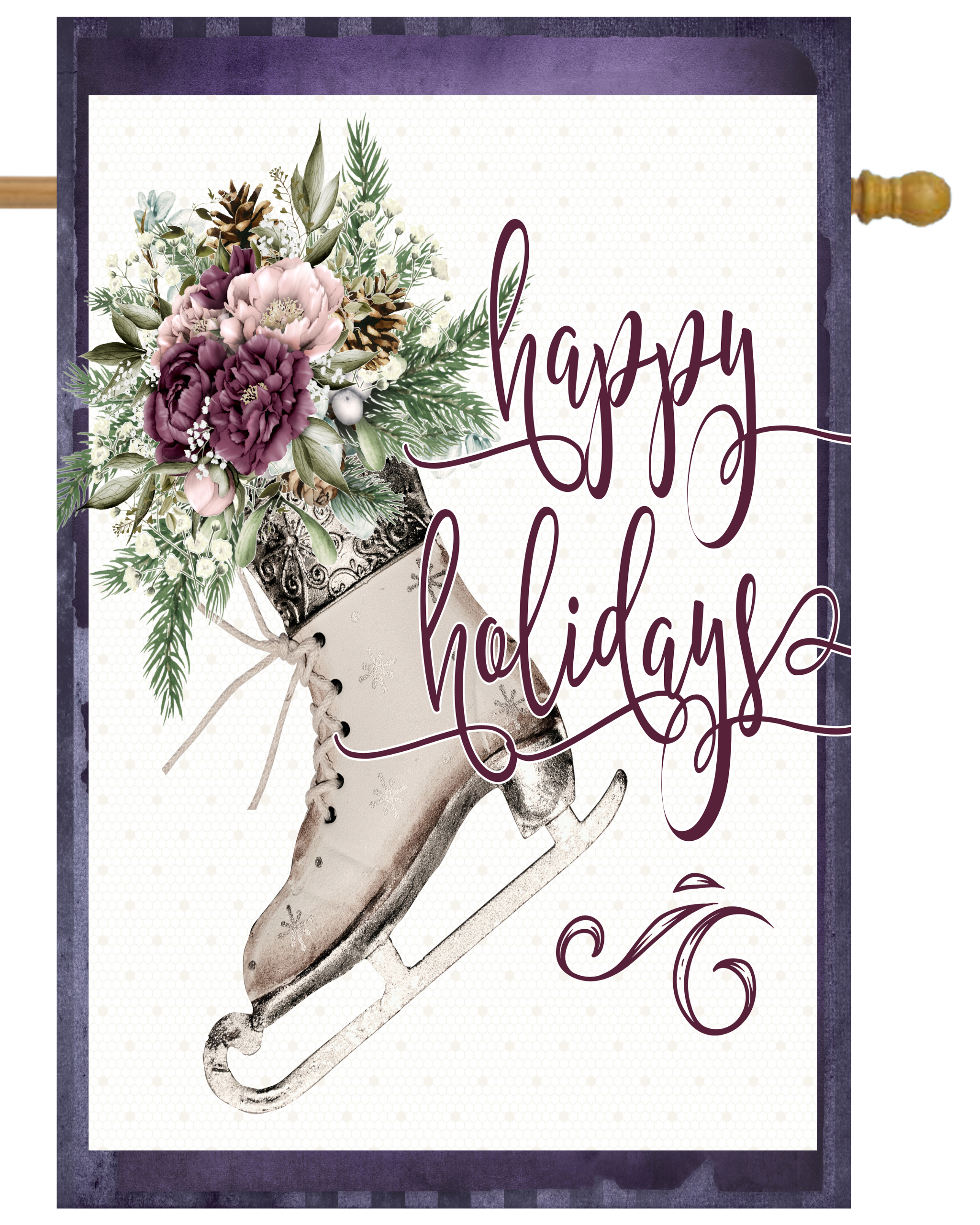 Happy Holidays Ice Skate House Flag # H1715