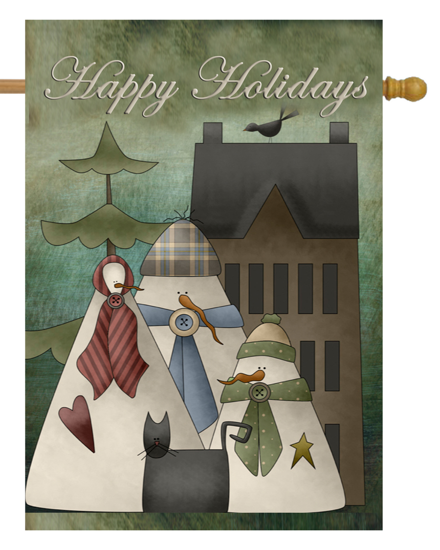 Happy Holidays Three Snowmen House Flag #H2345